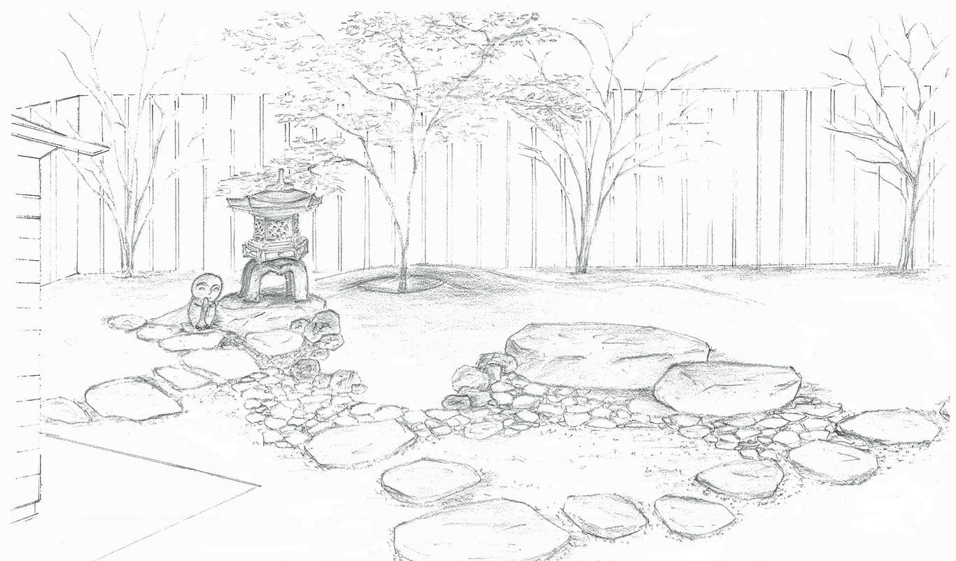 太田庭石の作風を造園スケッチ画にしてご提案します